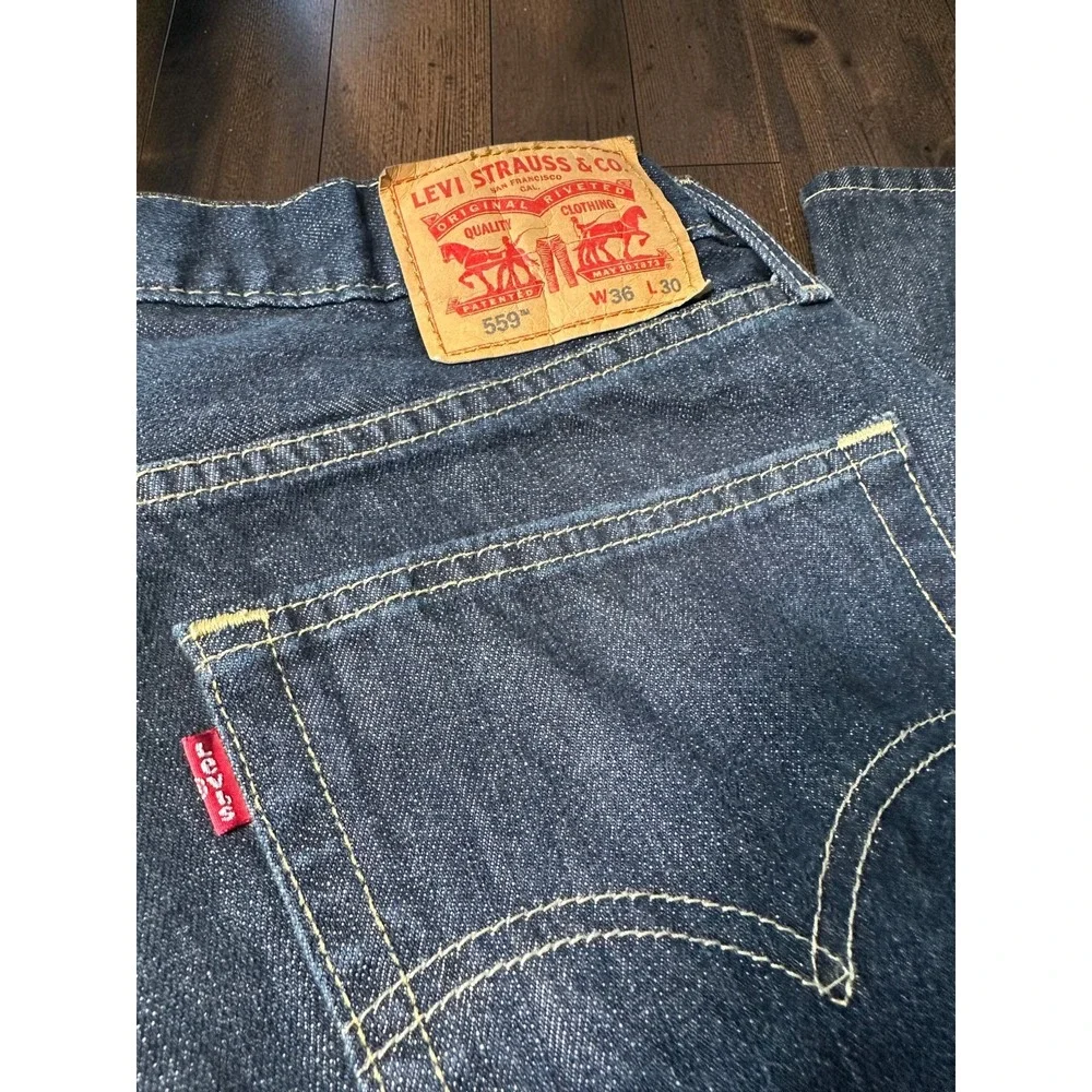Levi's 559 Relaxed Straight Jeans Mens 36x30 Dark Blue Denim Classic BaggyCasual